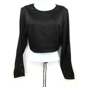 WAYF NATURAL INSTINCTS OPEN BACK CROPPED TOP Womens Medium Black Long Sleeve NWT